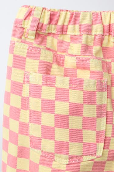 SHORT EN SERGÉ COUPE MOM À DAMIER - Rose de Zara - Image 3