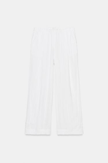 Zara FLOWY TIED PANTS - White