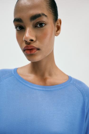 PULL BASIQUE EN MAILLE FINE - Bleu chiné de Zara - Image 2