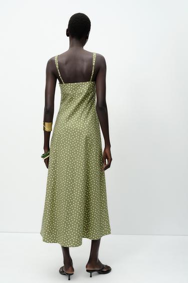POLKA DOT LINEN BLEND MIDI DRESS - ecru/khaki by Zara - Image 5