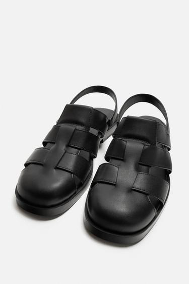 LEATHER CAGE SANDALS - Black by Zara - Image 1