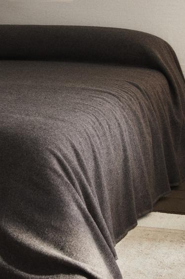 HERRINGBONE WOOL BEDSPREAD - Dark grey by Zara