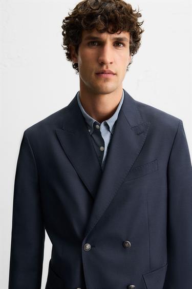 DOUBLE-BREASTED WOOL BLEND BLAZER - Navy blue by Zara - Image 5