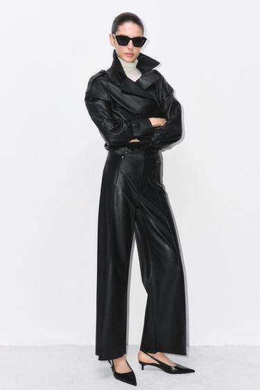 ZW COLLECTION TAILORED WIDE-LEG LEATHER-EFFECT TROUSERS - Black by Zara