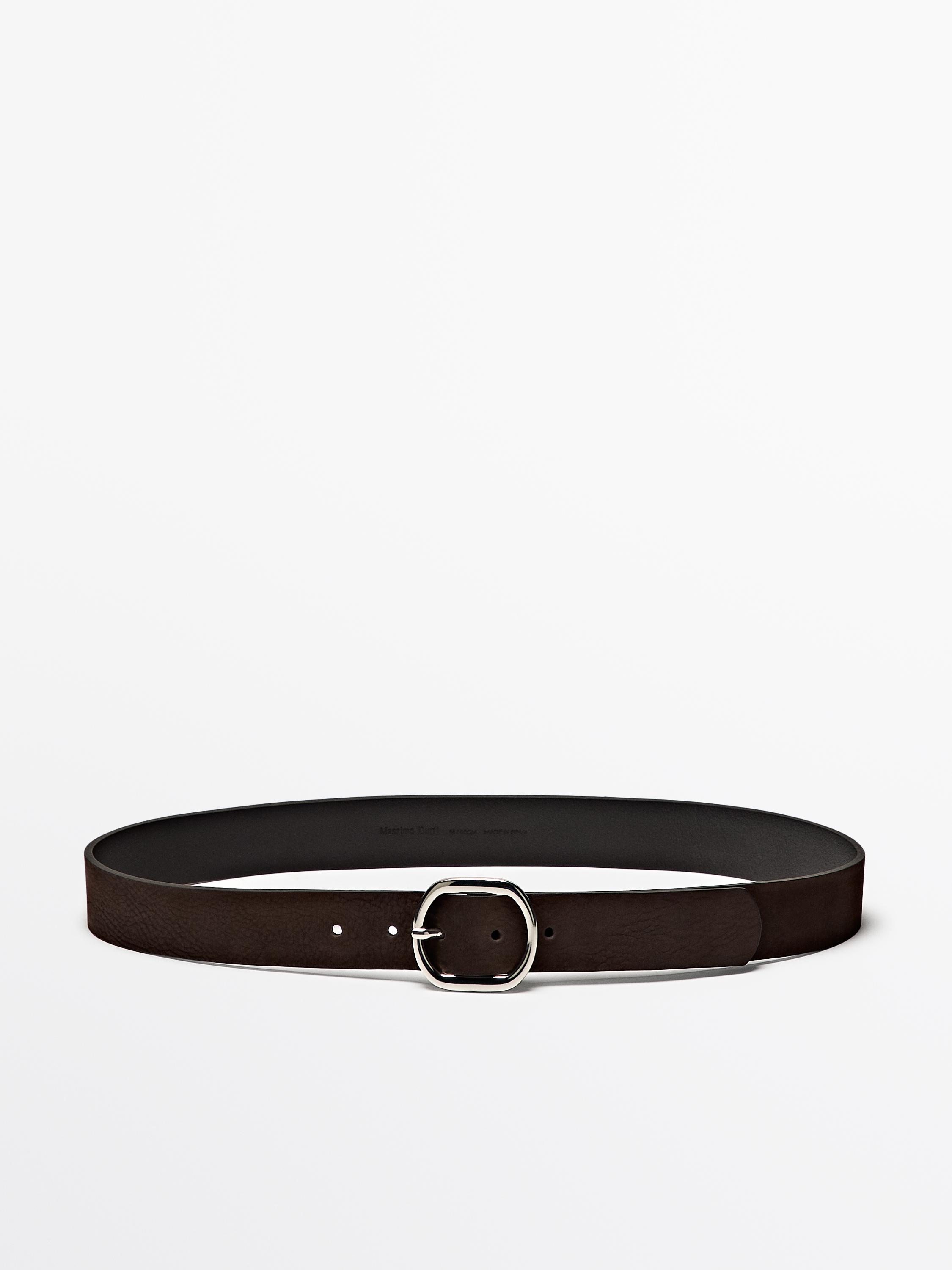 Nubuck leather belt with oval buckle