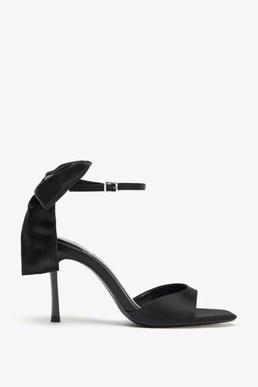 БОСОНОЖКИ НА КАБЛУКЕ С БОЛЬШИМ БАНТОМ — Черный от Zara