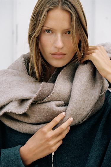 Zara DOUBLE-FACED SOFT FRINGED SCARF - taupe brown