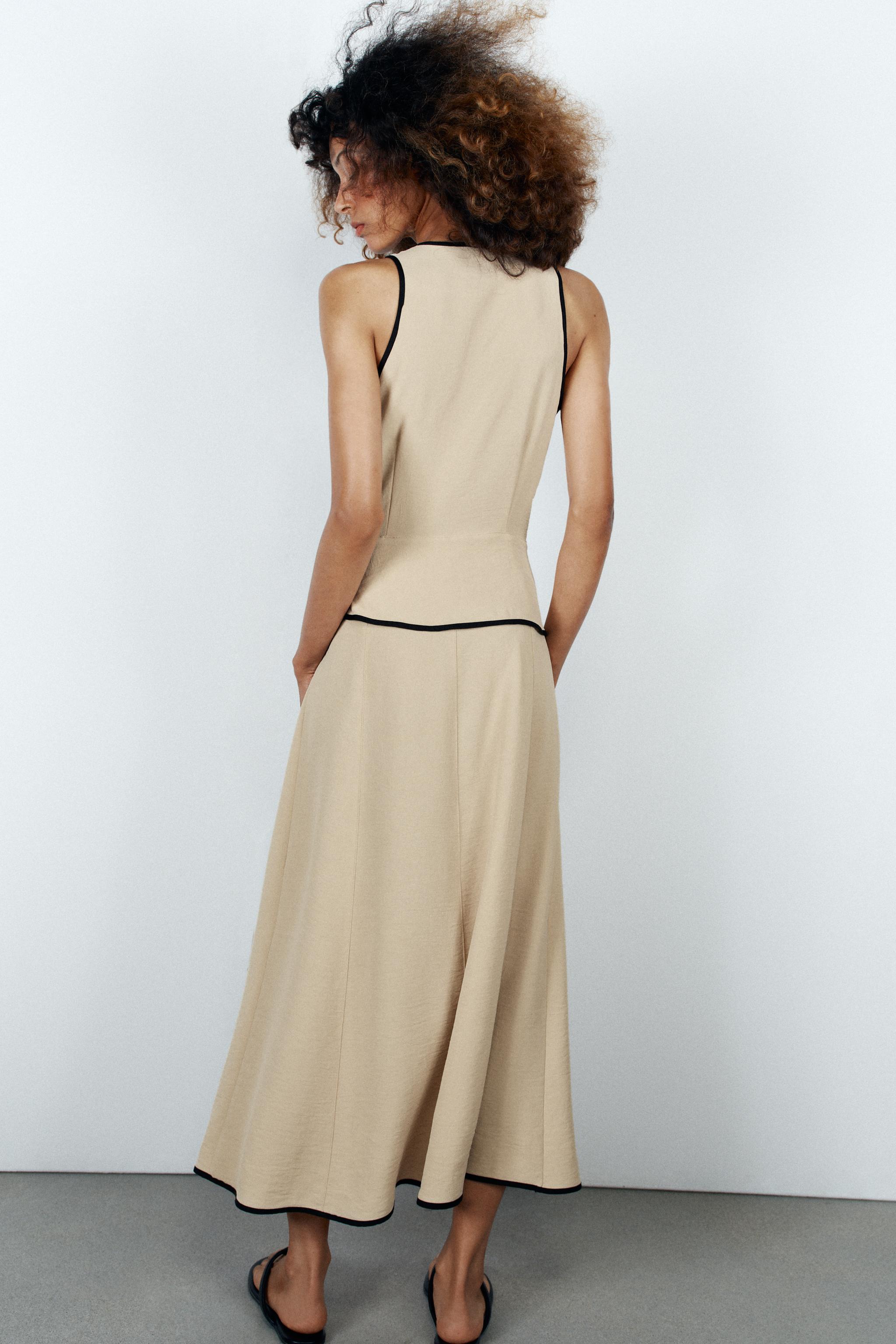 CONTRAST PIPING MIDI DRESS