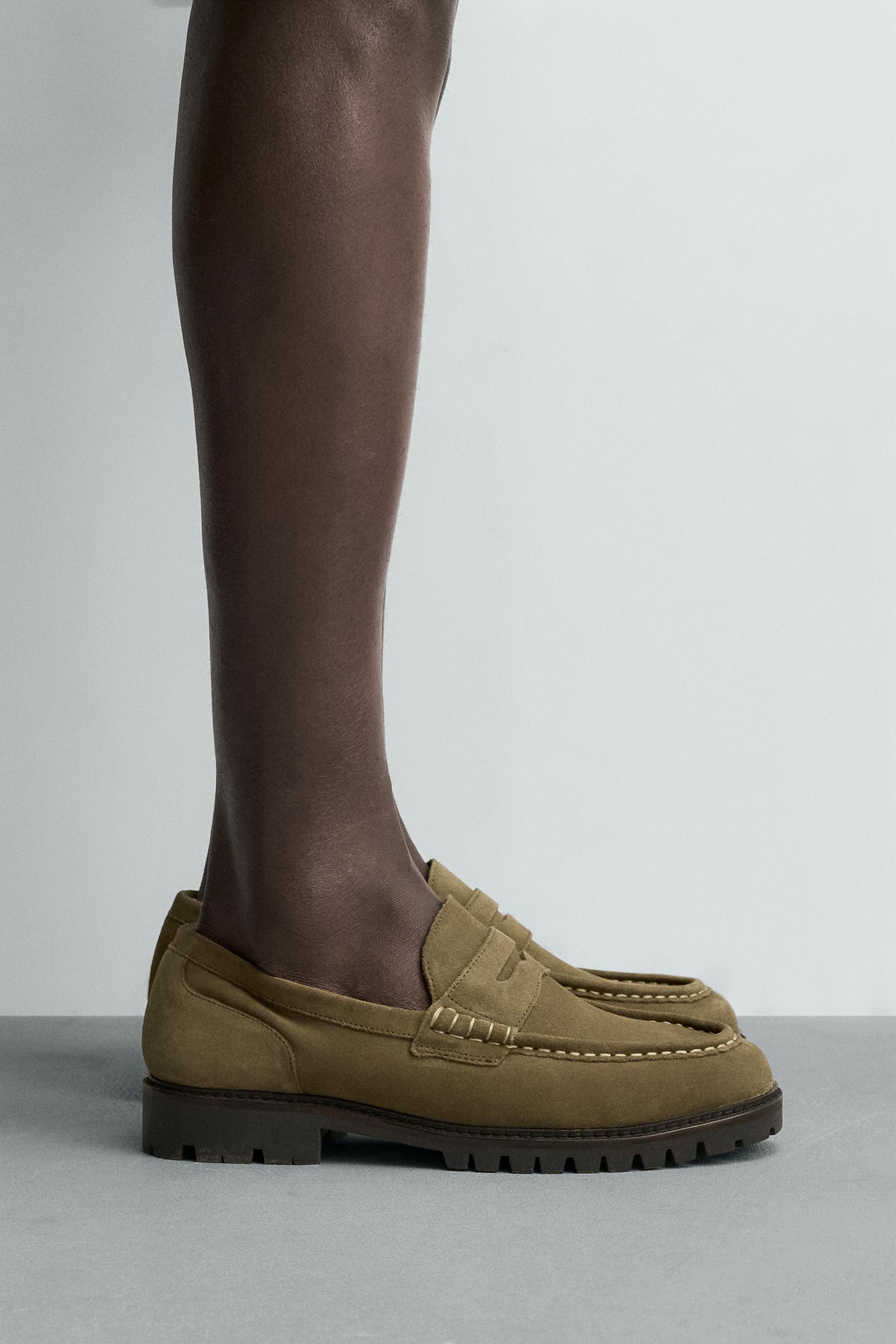 LEATHER PENNY LOAFERS WITH TRACK SOLE