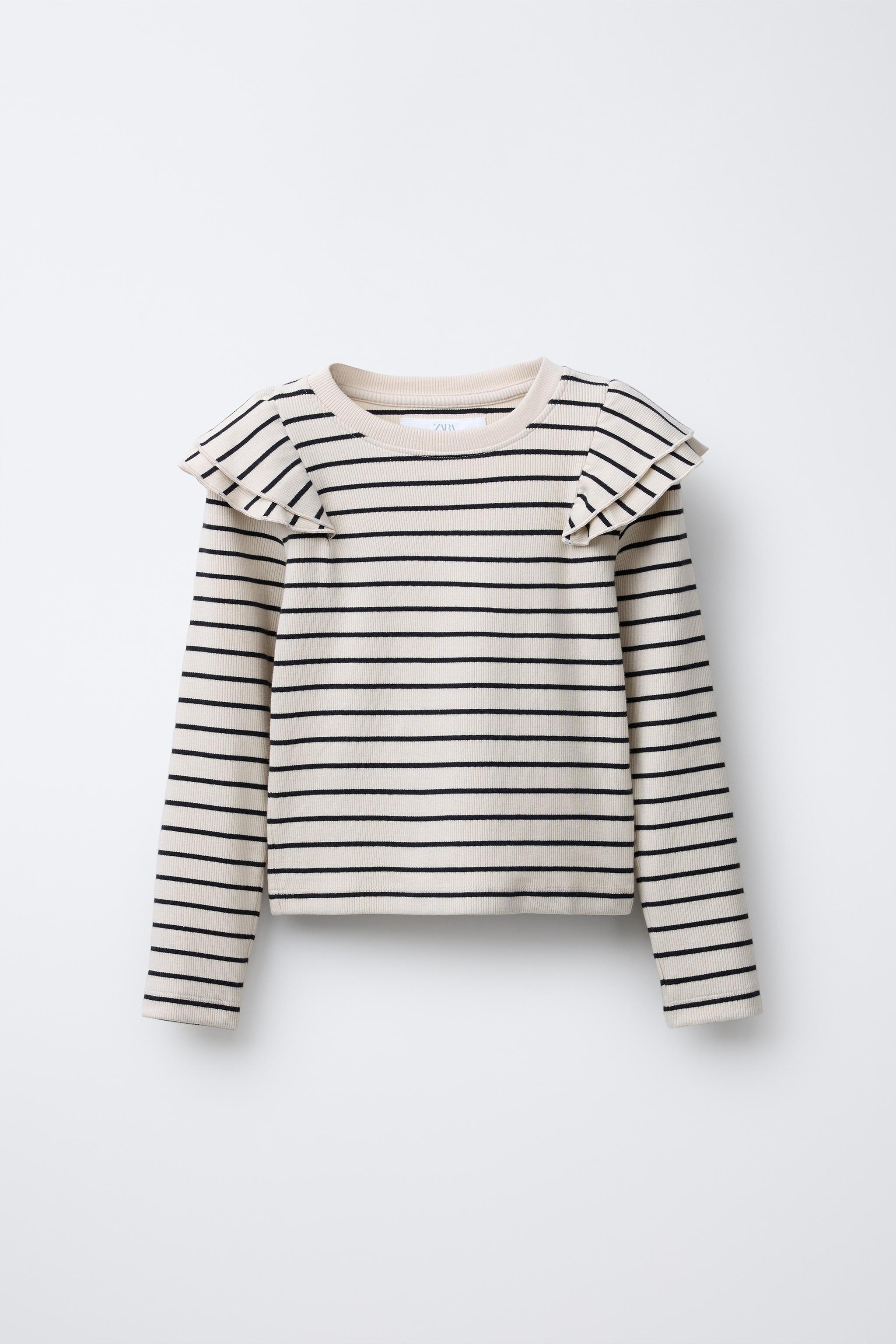 RIBBED STRIPED RUFFLE T-SHIRT - Striped | ZARA United States