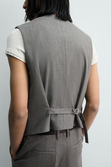 GILET DE COSTUME STRUCTURÉ À RAYURES - Gris de Zara - Image 6