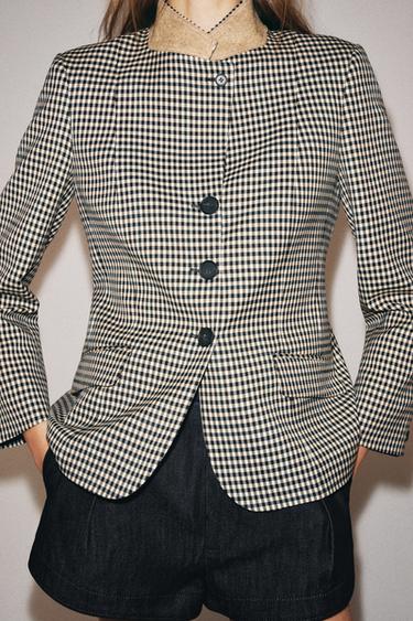 ZW COLLECTION CONTRAST COLLAR CHECK BLAZER - Brown by Zara