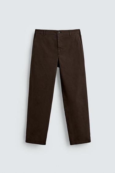 STRAIGHT-LEG TWILL TROUSERS - Brown by Zara