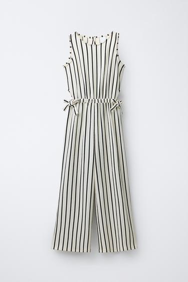 Zara LONG CUT OUT BOW JUMPSUIT - Ecru