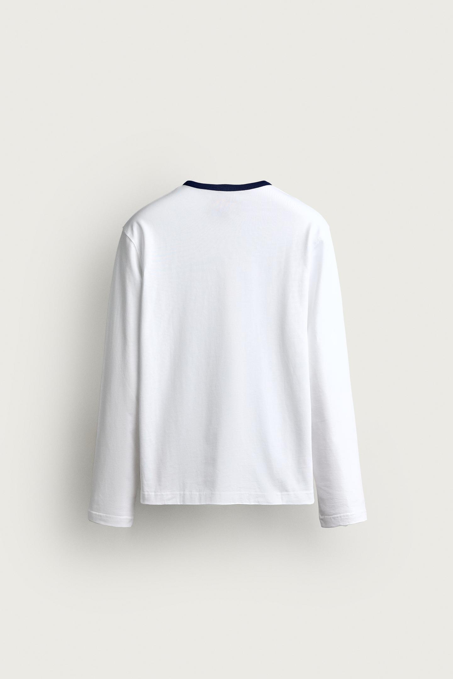 Мужская футболка Zara 0FR. Paris X ZARA Contrast, цвет: Светлый бежевый — фото 7
