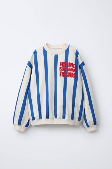 ТОЛСТОВКА В ПОЛОСКУ С РЕЛЬЕФНОЙ НАДПИСЬЮ — Цвет небеленого полотна/Синий от Zara