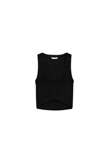 RIB KNIT CROP TOP - Black by Zara