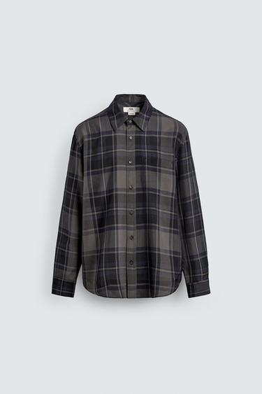 CAMISA FLUIDA CUADROS - Azul de Zara