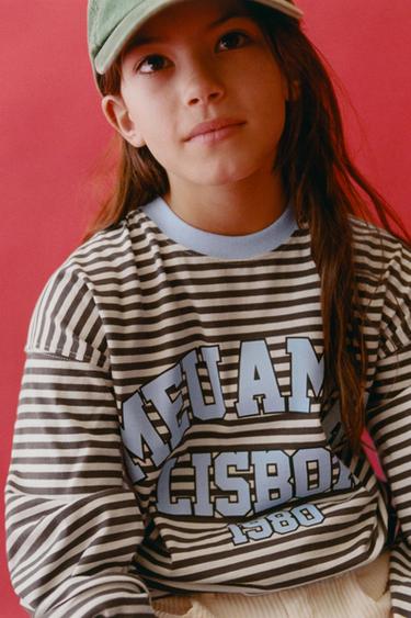 STRIPE AND TEXT T-SHIRT - Brown / Ecru by Zara