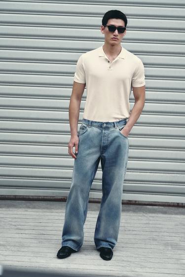 Zara 合身針織 POLO 衫 - 磨白色