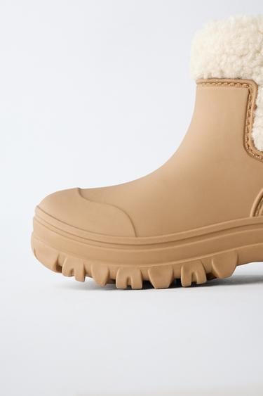 FAUX SHEARLING WELLIES - Caramel Brown by Zara - Image 5