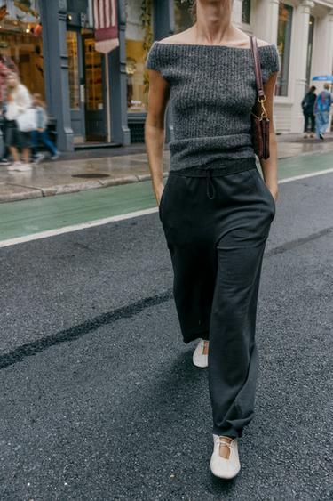 PANTALON COMBINÉ EFFET DÉLAVÉ - Charbon de Zara - Image 1