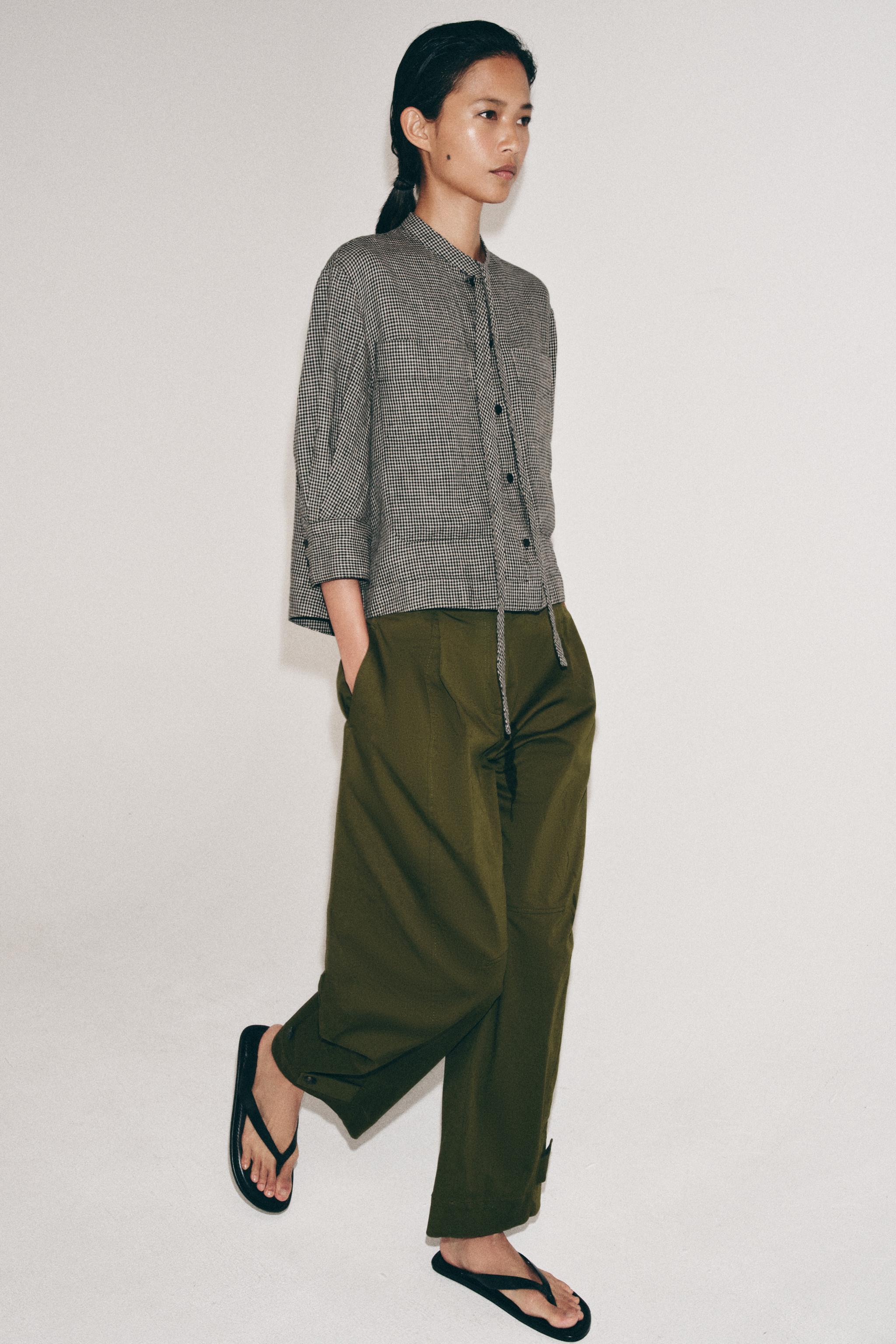 ZW COLLECTION 100% LINEN PLAID SHIRT