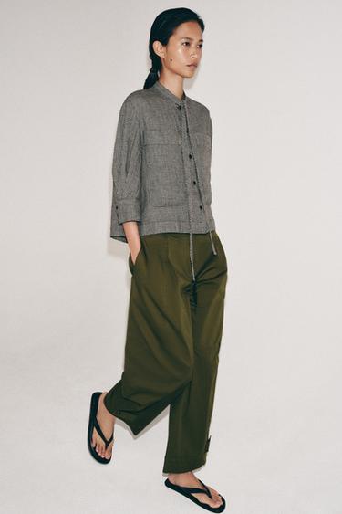 „ZW COLLECTION“ LANGŲ RAŠTO LININIAI MARŠKINIAI – Nebalintos drobės / juoda – „Zara“