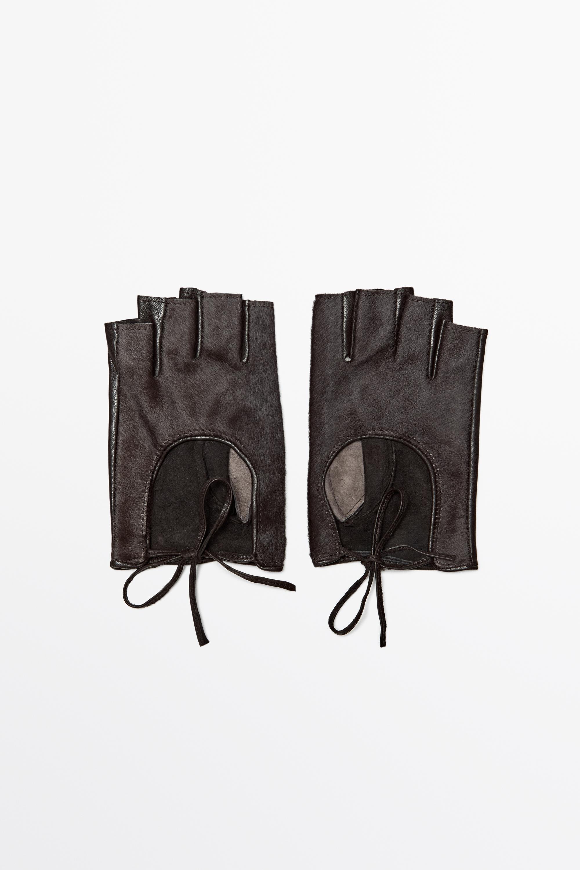Fur-trimmed leather biker gloves - Brown | ZARA United States