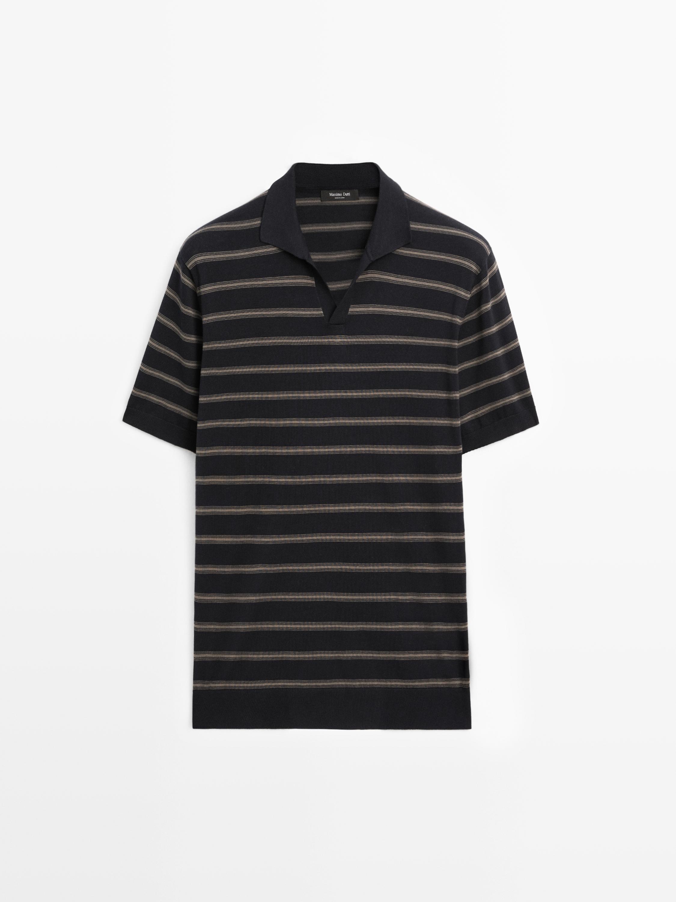 Knit polo shirt with contrast stripes
