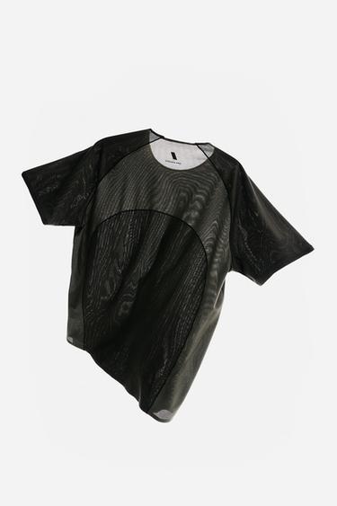 TECHNICAL COLOUR BLOCK TEXTURED T-SHIRT - Mid-green by Zara