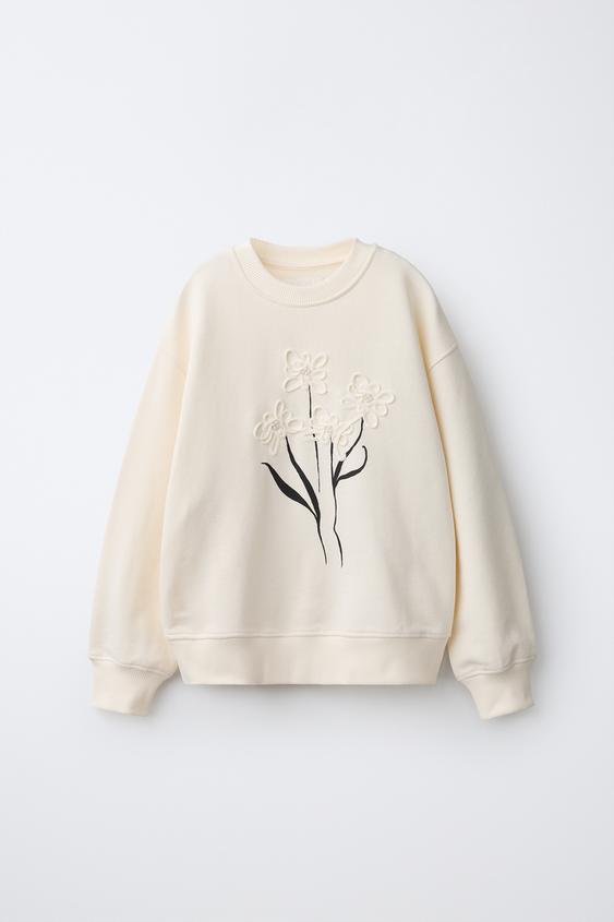 SUDADERA BORDADO FLOR - Crudo de Zara - Imagen 0