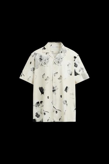 CAMISA ELÁSTICA ESTAMPADO FLORAL - Beige de Zara - Imagen 0
