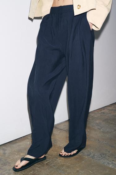 Zara ZW COLLECTION 褶襉飄逸長褲 - 海藍色