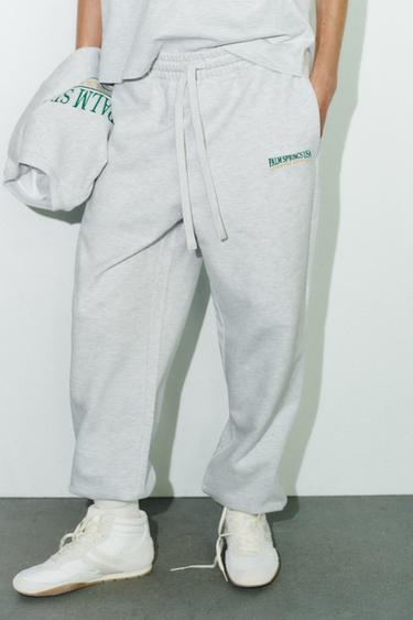 TEXT COTTON TROUSERS - Zara 그레이