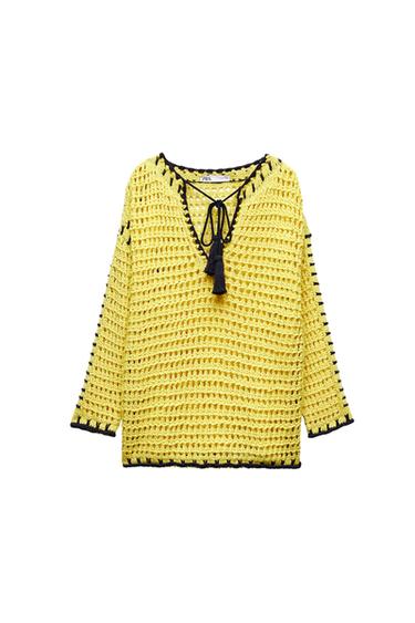 KNIT SWEATER WITH CONTRAST TOPSTITCHING