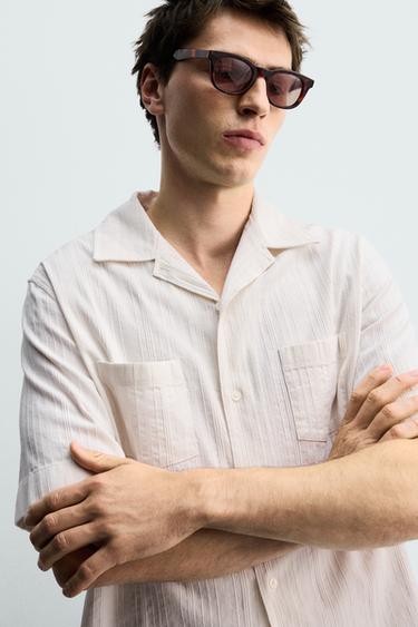 RELAXED FIT STRIPED JACQUARD SHIRT - ecru-white by Zara - Image 6