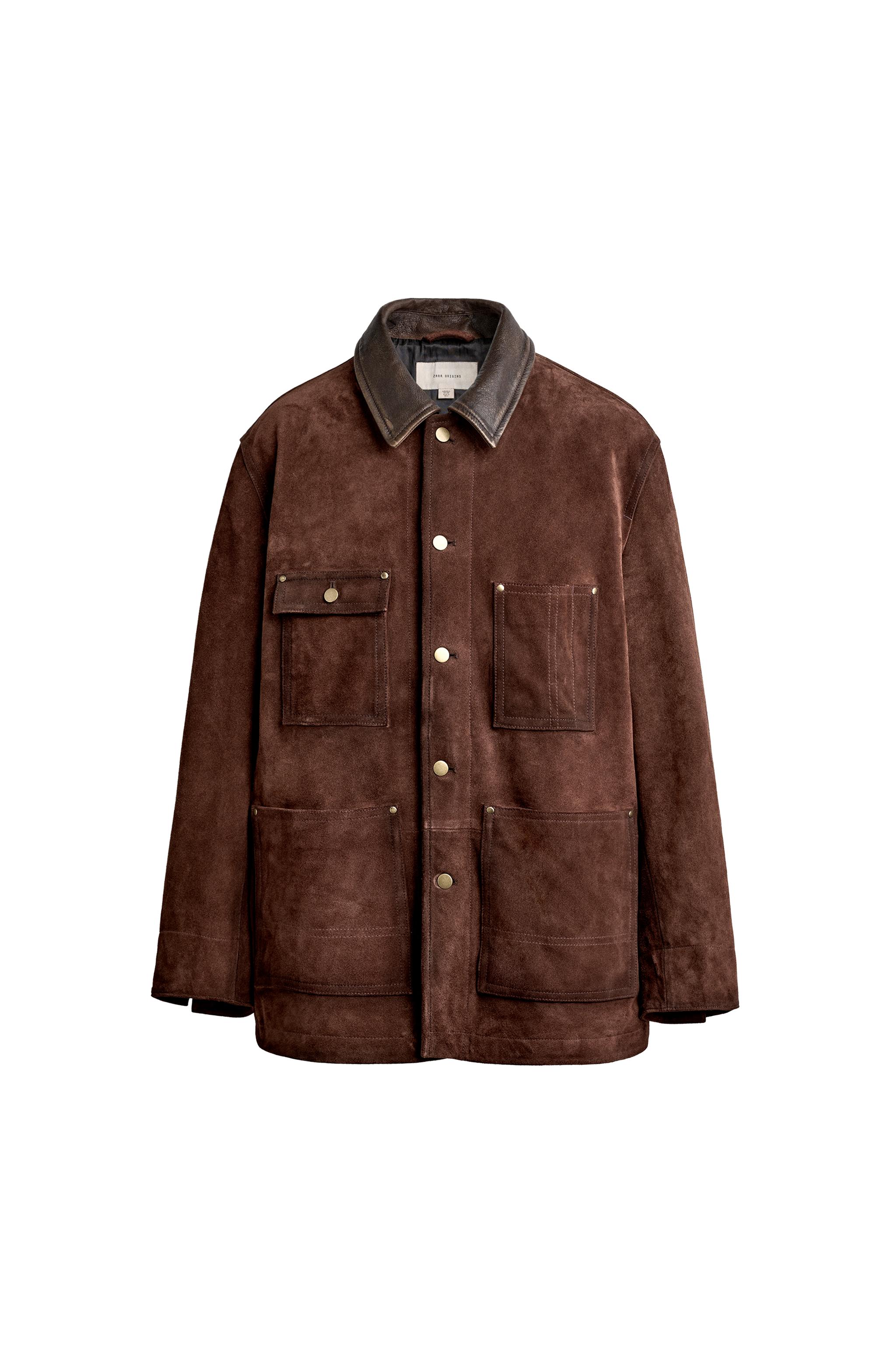 SUEDE LEATHER JACKET WITH CONTRAST COLLAR