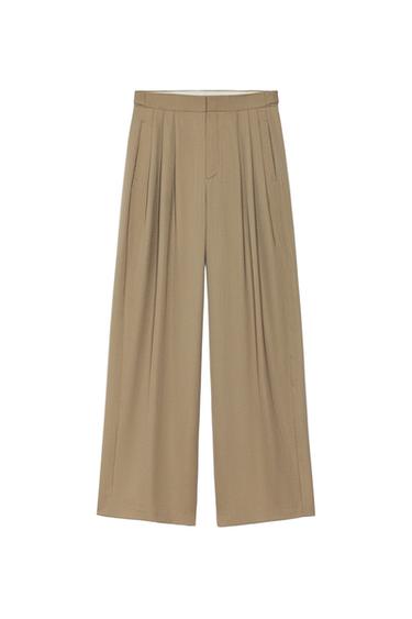 Zara RELAXED FIT PLEATED SUIT PANTS - Khaki