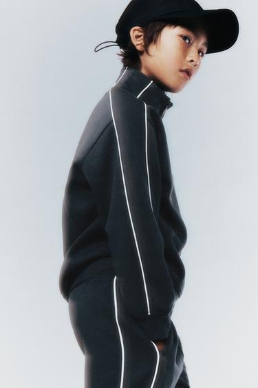 SWEATSHIRT WITH CONTRAST PIPING AND SLOGAN - Anthracite grey by Zara