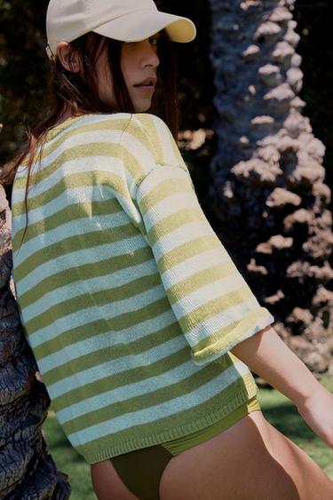 STRIPED KNIT JUMPER - Green stripe by Zara