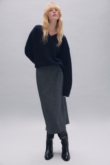 MIDI SKIRT WITH SLIT - Navy / White by Zara