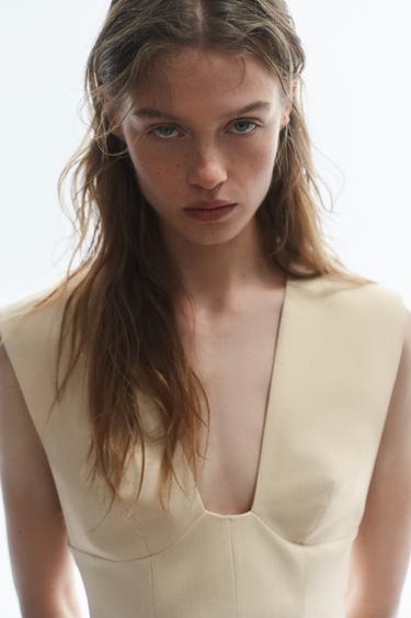 Zara STRIPED SHORT DRESS - Ecru/Yellow