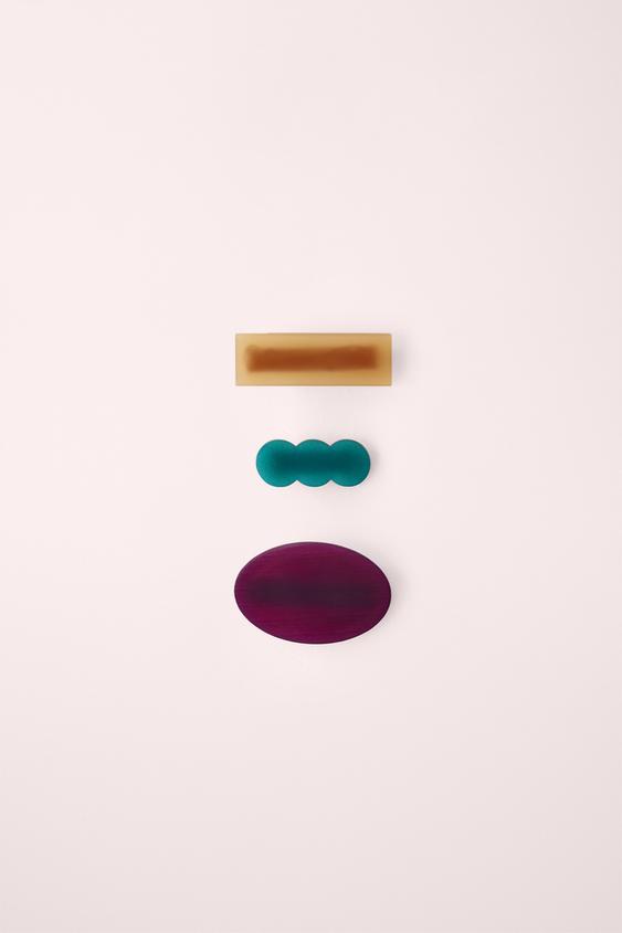 PACK OF 3 SHAPED HAIR SLIDE CLIPS CREATED BY CARAMEL LONDON X ZARA - Mustard by Zara - Image 0