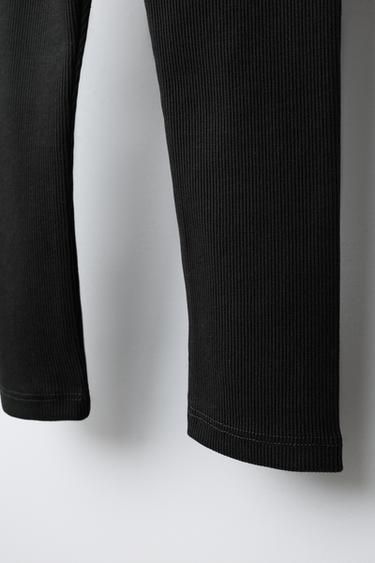 LABEL DETAIL RIBBED LEGGINGS — Black 3
