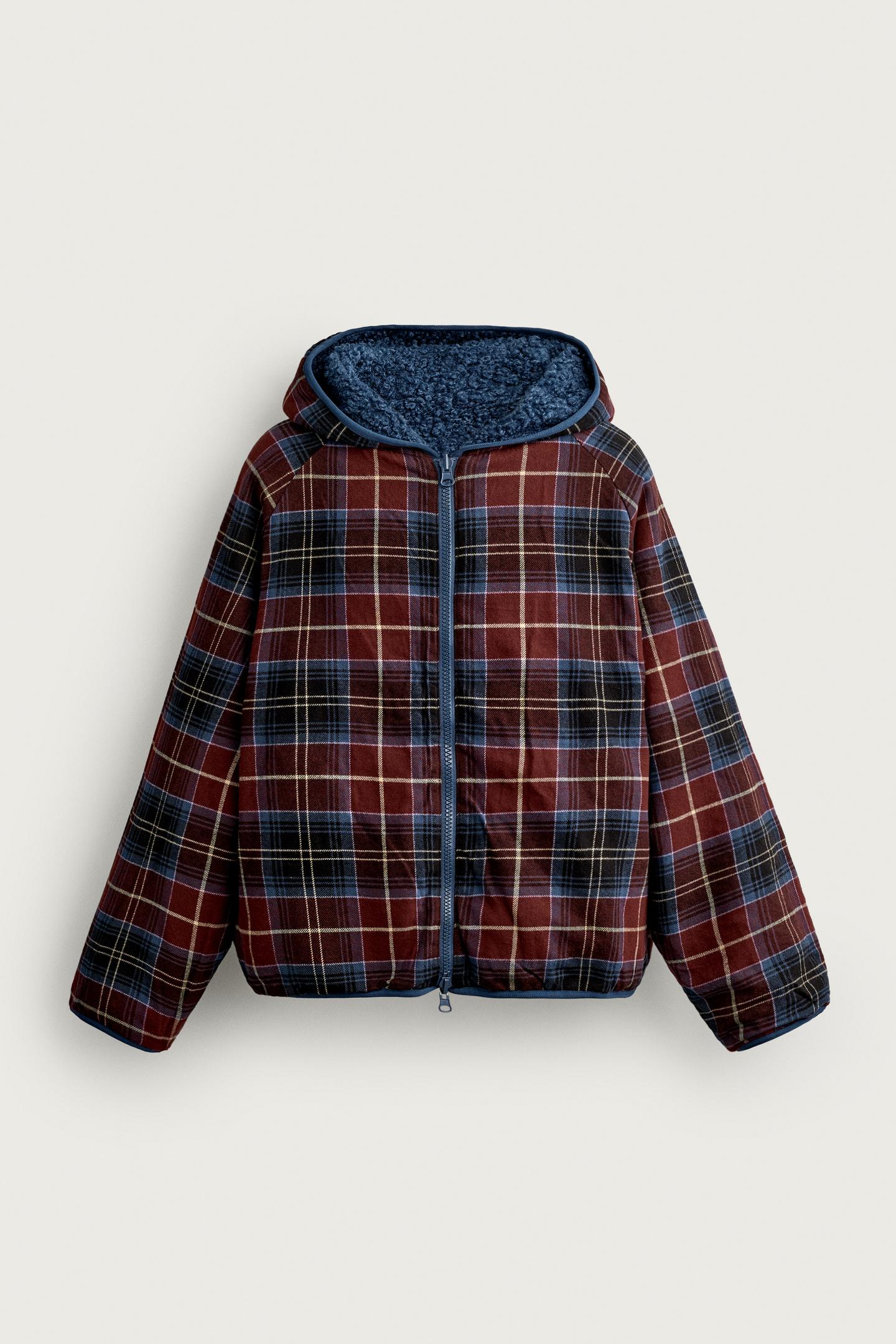 Мужская куртка Zara Reversible Check Shearling, цвет: Синий — фото 10