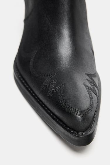BOTTINES EN CUIR AVEC SURPIQÛRES COW-BOY - Noir de Zara - Image 6