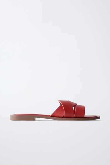 CROSSED FLAT SANDALS - Red by Zara