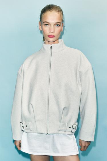 КУРТКА ИЗ СИНТЕТИЧЕСКОЙ ШЕРСТИ С МОЛНИЕЙ — ЭКРЮ от Zara
