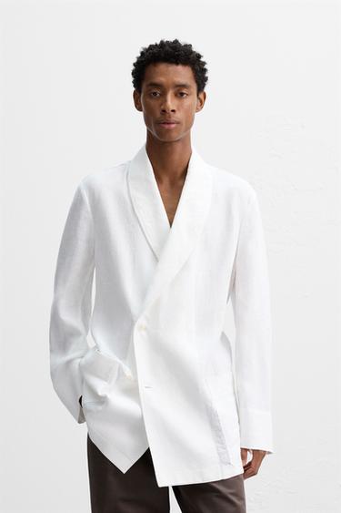 Zara LINANE PINTSAK RELAXED FIT - Valge